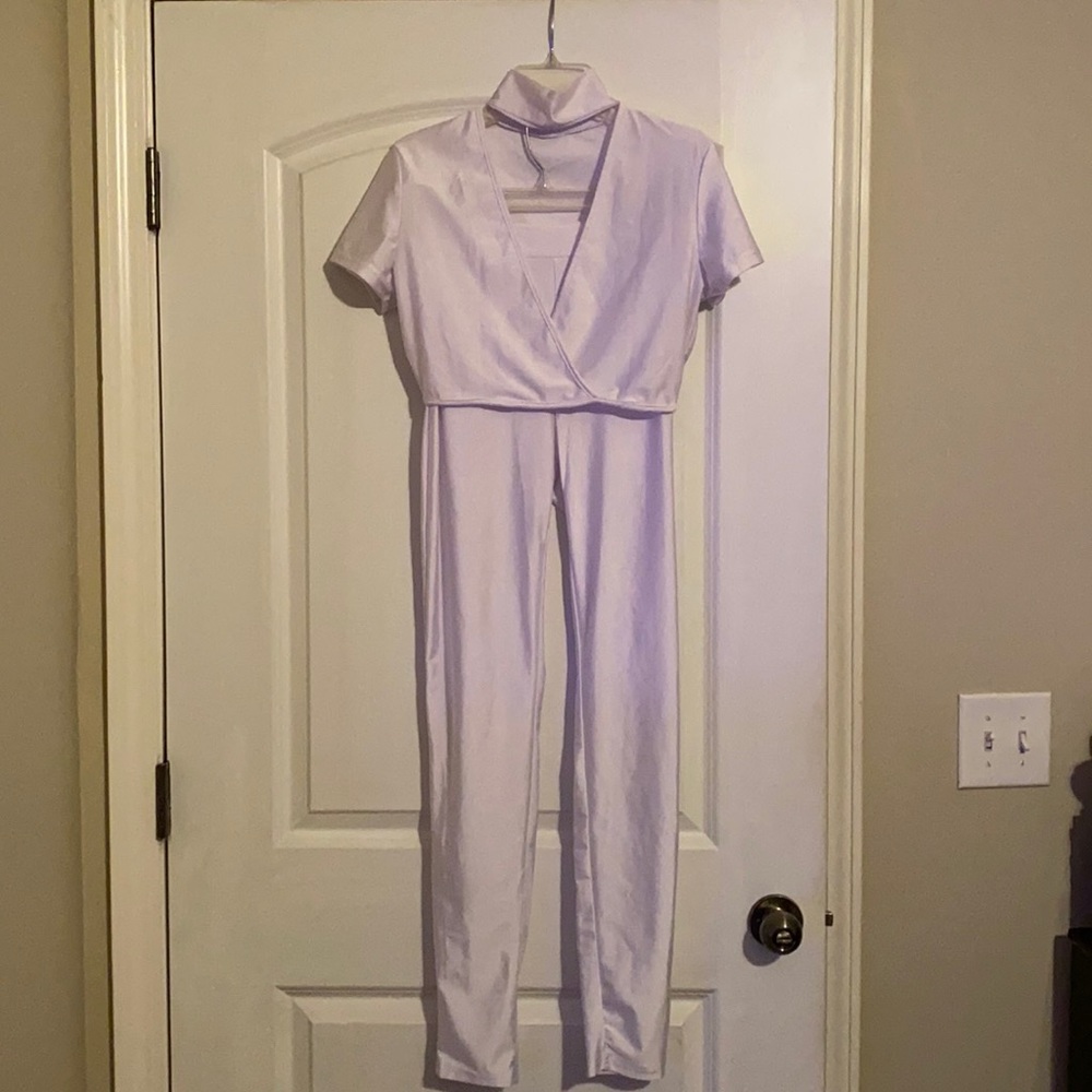 NWOT Open Front Short Sleeve 2 Piece Spandex Set